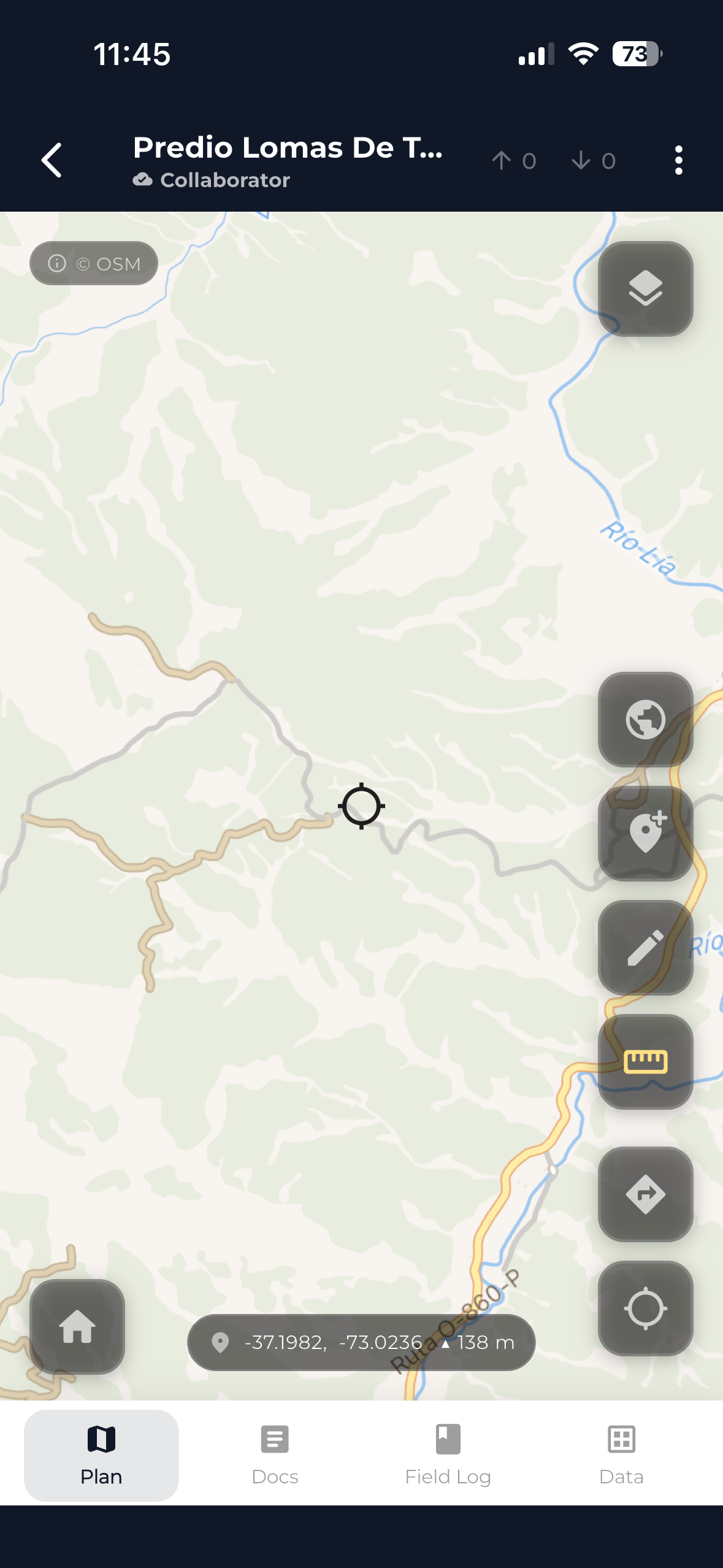 Vista del mapa con panel de navegación lateral